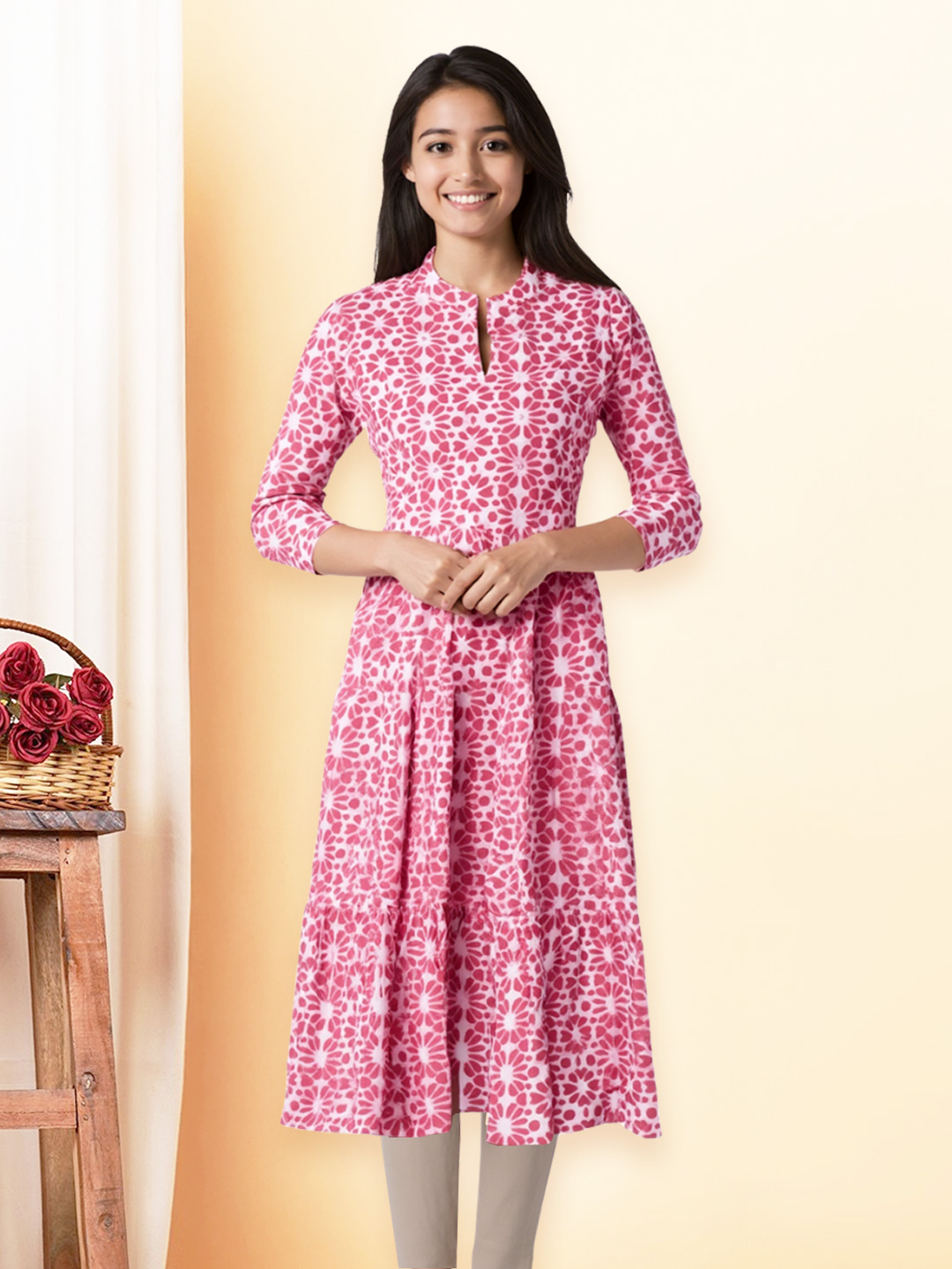 Picture of Floral Printed Mandarin Collar kurta 